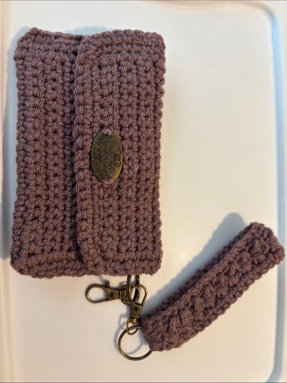 Handcrafted Mauve Crochet Key & Card Holder with Wristlet